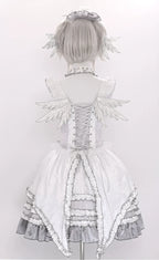Metallic Angel - Silver-white Punk Lolita JSK, Wing and Rhinestone Details - image 34