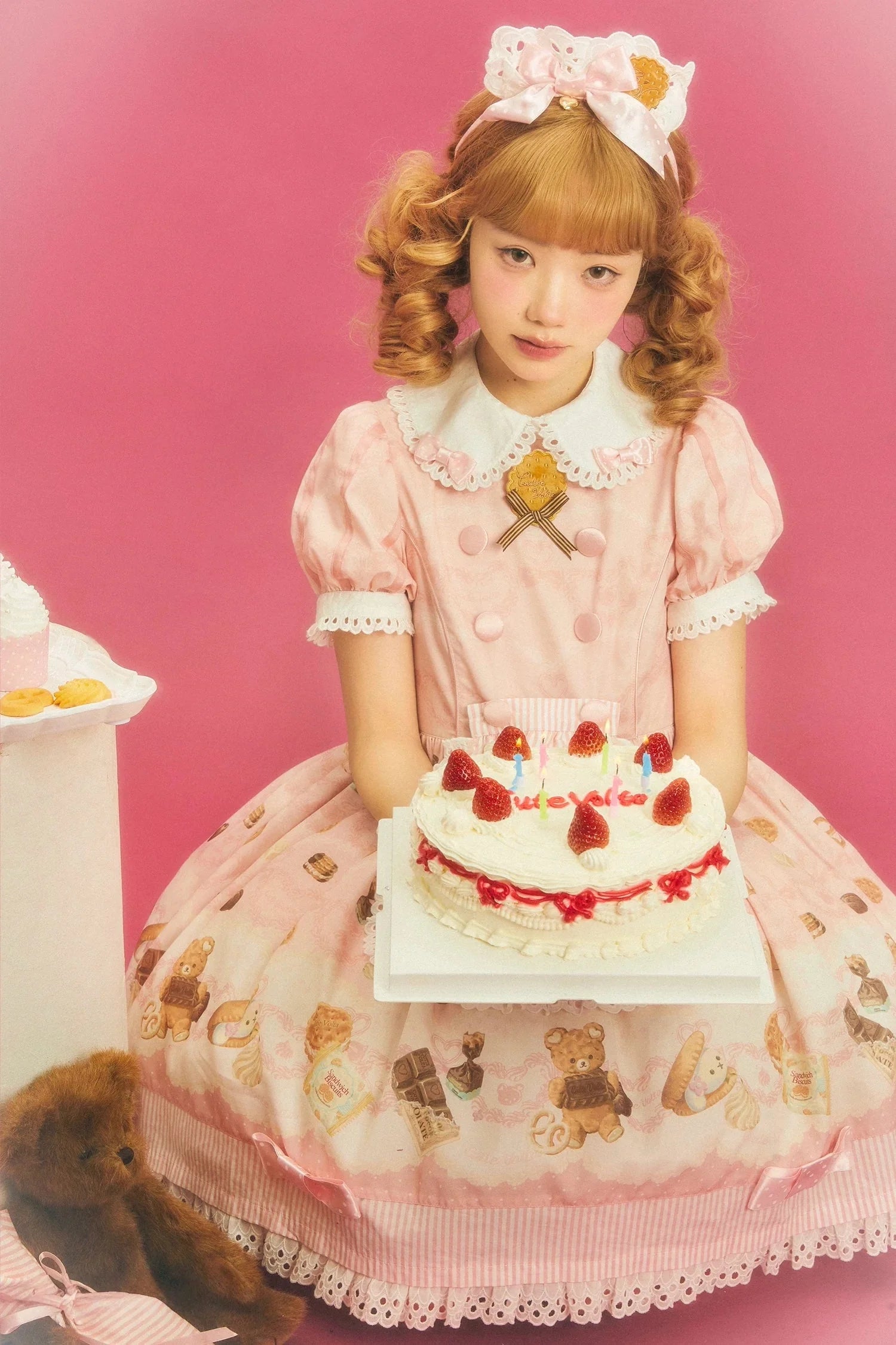 Patisserie Forever Happiness Pink Apron Sweet Lolita OP Dress Set - image 5
