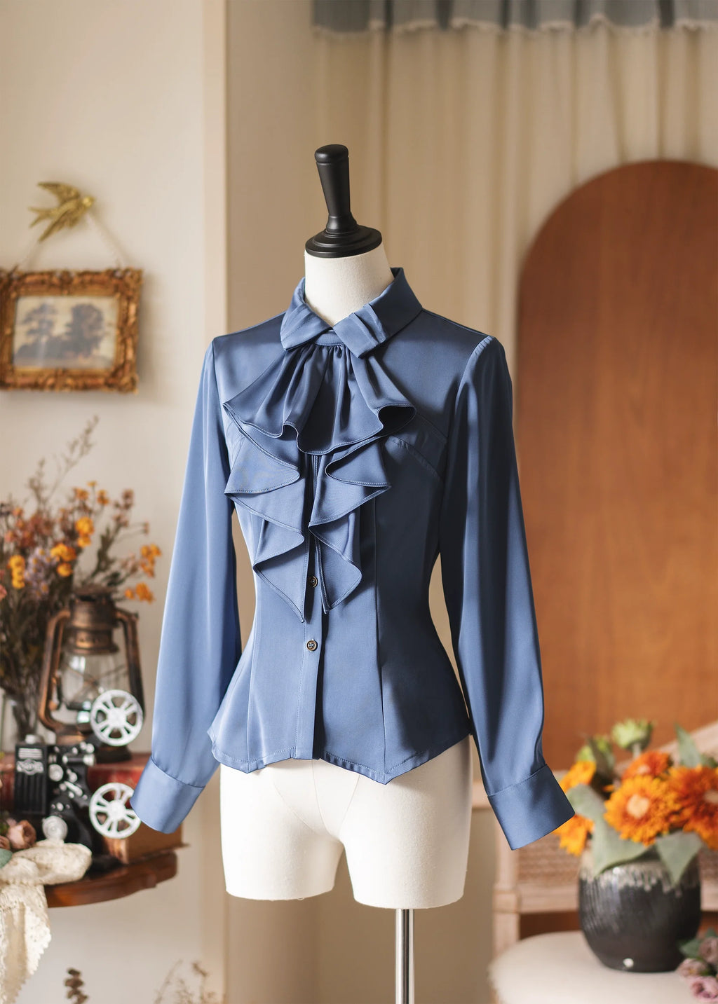 Forest Dew - Elegant Lolita Slim-Fit Shirt with Detachable Jabot - image 1