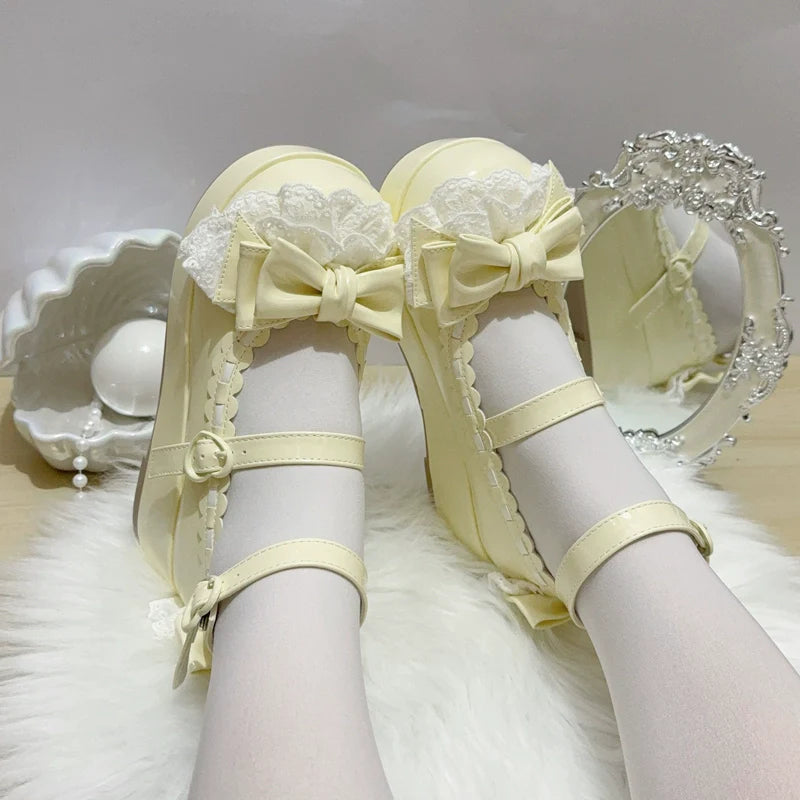 Milky Puff - Sweet Lolita Heels Shoes, Round Toe With Petite Wedge - image 31