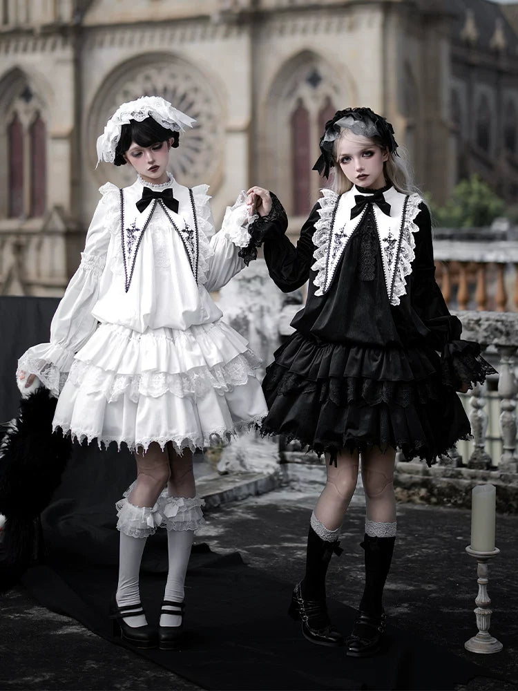 Dawn Bell & Dusk Song - Gothic Lolita Velvet OP Dress, Back Zipper and Accessories - image 2
