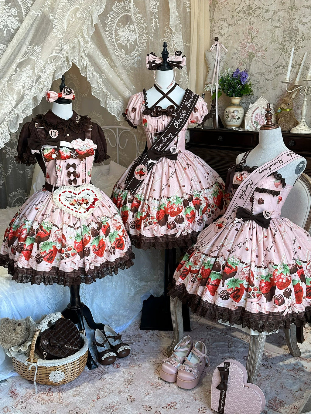 Strawberry Chocolate Lovers Sweet Lolita Embroidered Dress - image 35