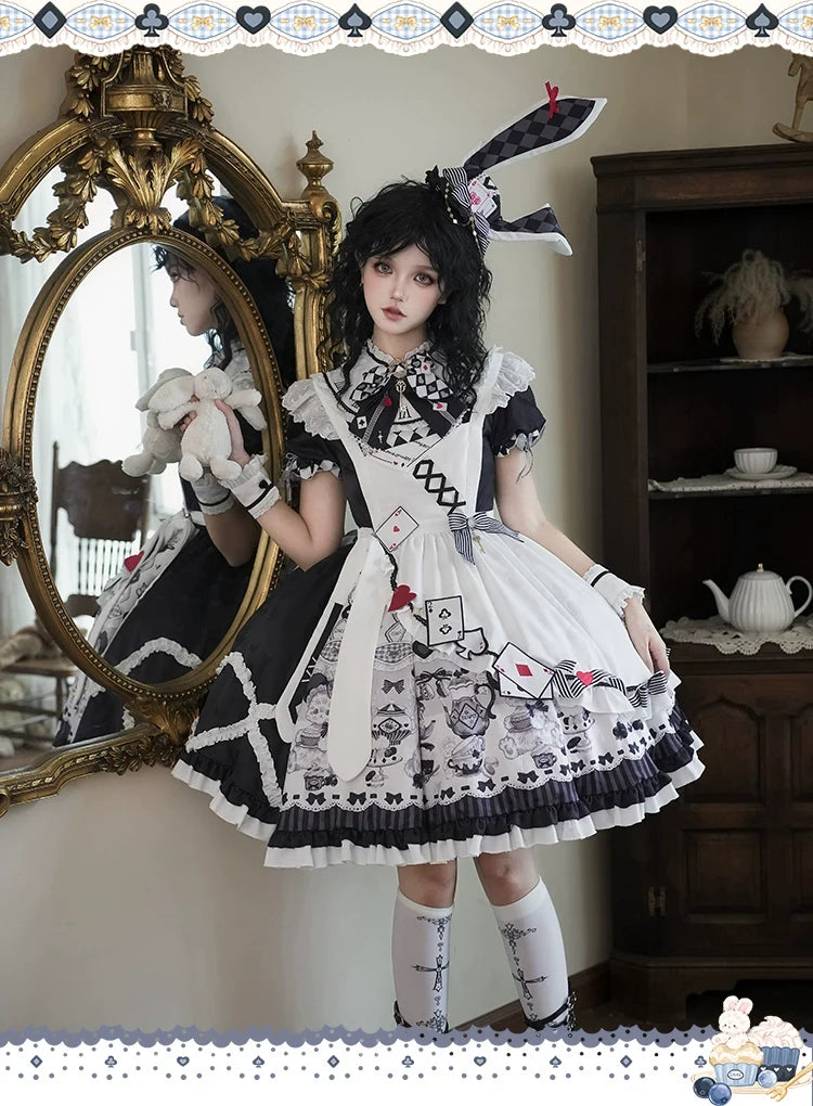 Alice - Kawaii Lolita OP Dress, Rabbit & Playing Card Motifs - image 1