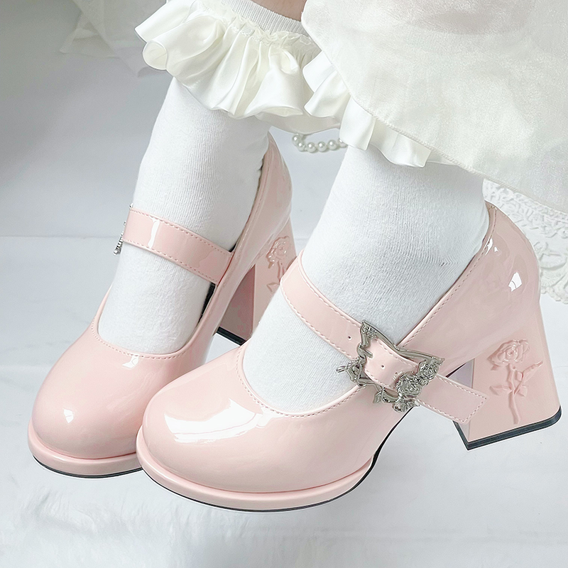 Wanxiang Cycle - Elegant Lolita Heels with Embossed Rose - image 1