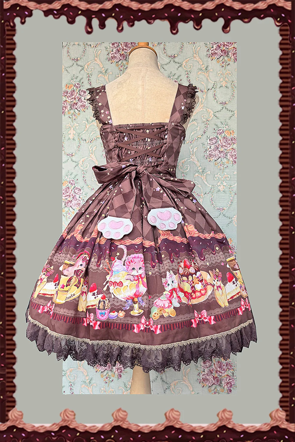 Cream Meow - Sweet Lolita JSK, Cat Print and Accessories - image 9