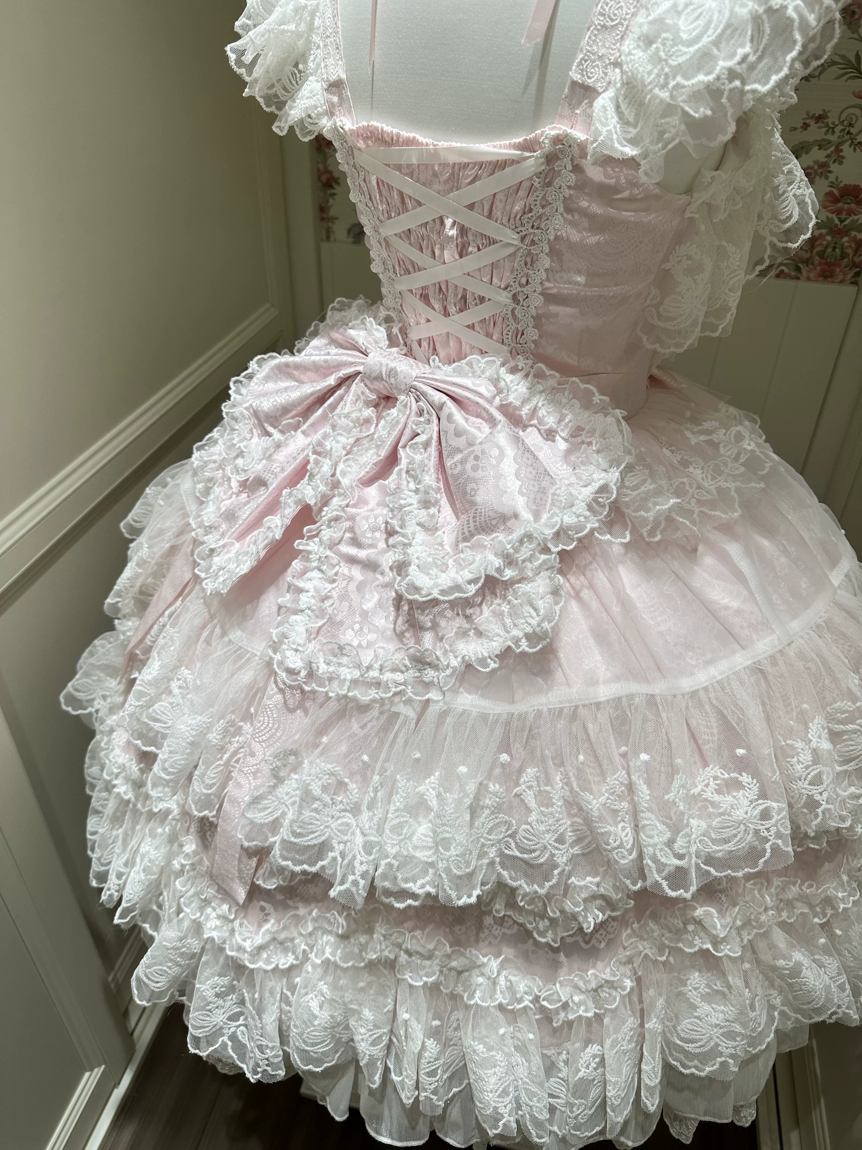 Sakura Blossom Dream - Dreamy Sweet Lolita JSK Dress, Abundant Lace & Bows - image 18