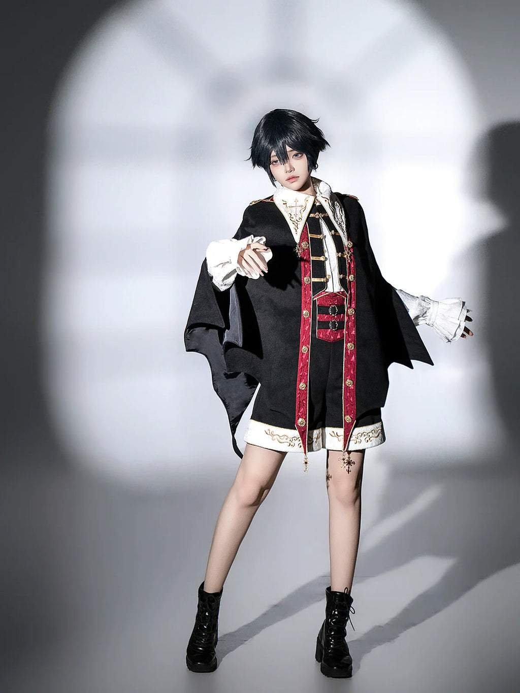 Vampire Youth - Ouji Lolita Bat Shaped Cape Set, Gold Embroidery & Red Accents - image 7
