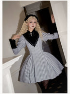 Nocturne SP - Striped Gothic Lolita OP Twin Lolita Dress with Apron and Accessories - image 16