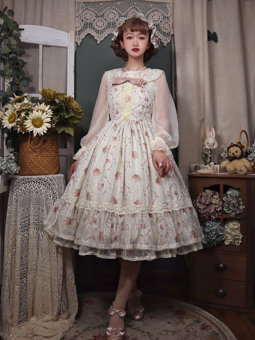 Woody Rose - Elegant Floral Lolita JSK Dress - image 8