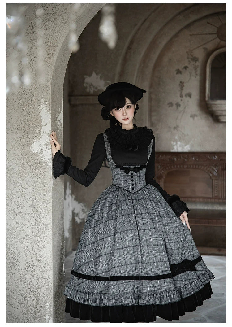 Yesterday's Epistle - Winter Classic Lolita Plaid Dress Set, Fishbone Waist - image 17