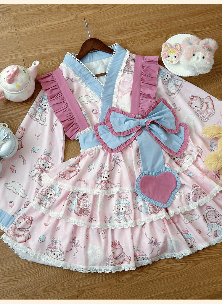 Showa Moe Bear - Plus Size Wa Lolita Dress Set Kawaii Lolita SK Suit - image 10
