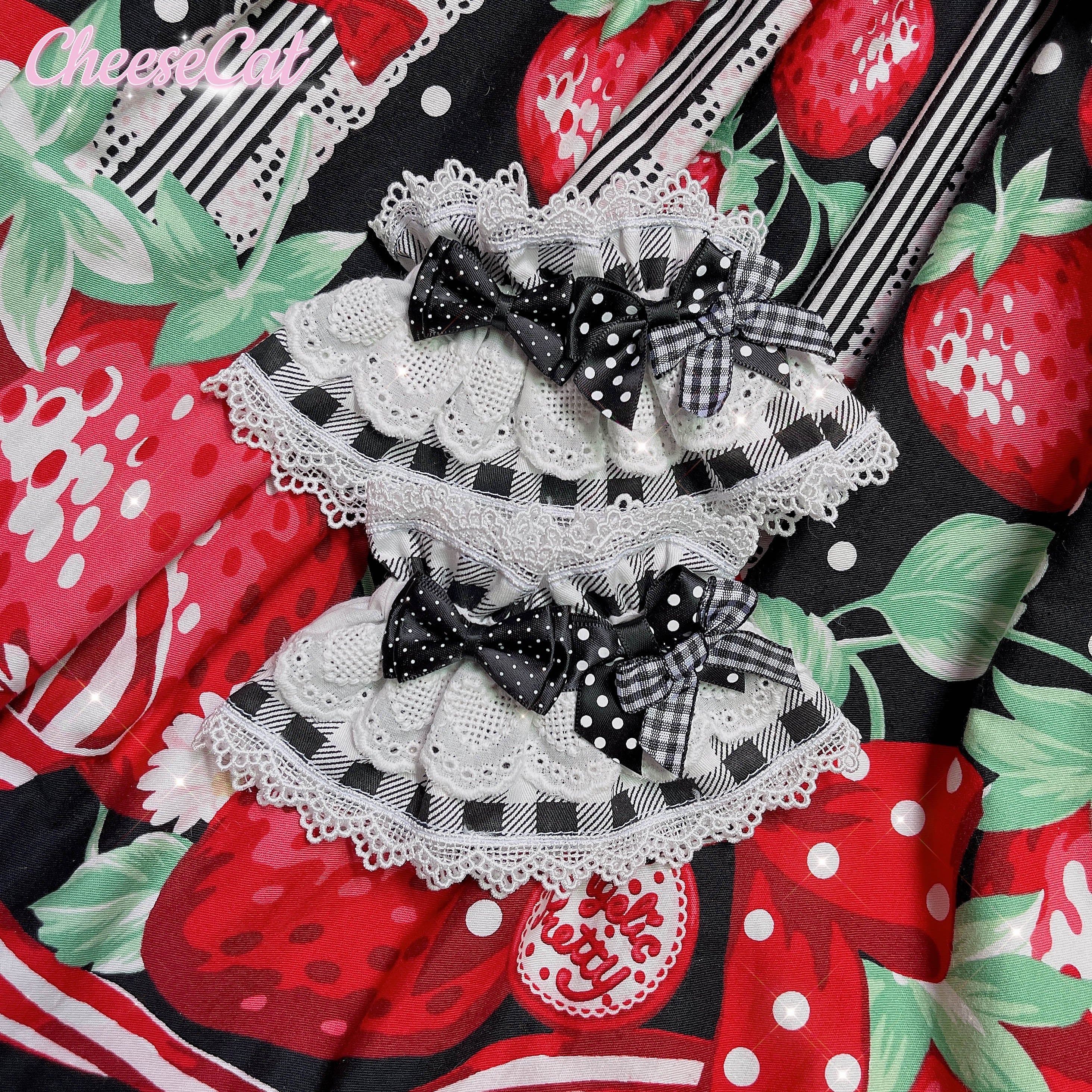 Cheese Cat - Sweet and Playful Strawberry Gingham Lace Cuffs - image 36