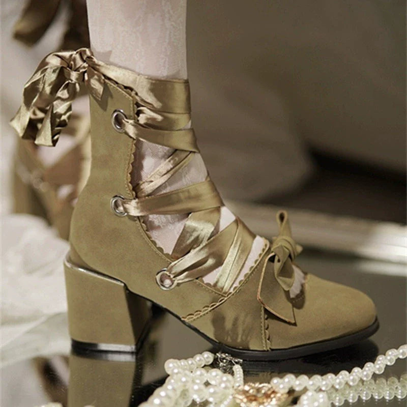 Muse Kiss - Elegant Lolita Shoes Lace-up Bow Heels Round Toe - image 19