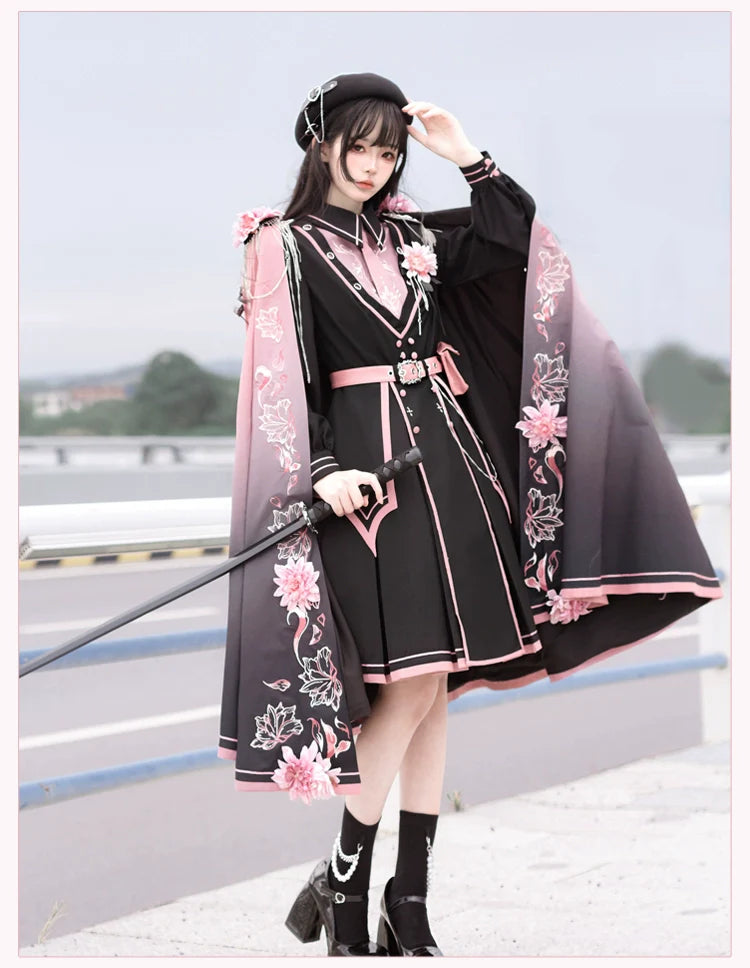Chunlv Dark Pink Military Lolita OP Dress and Cloak - image 20