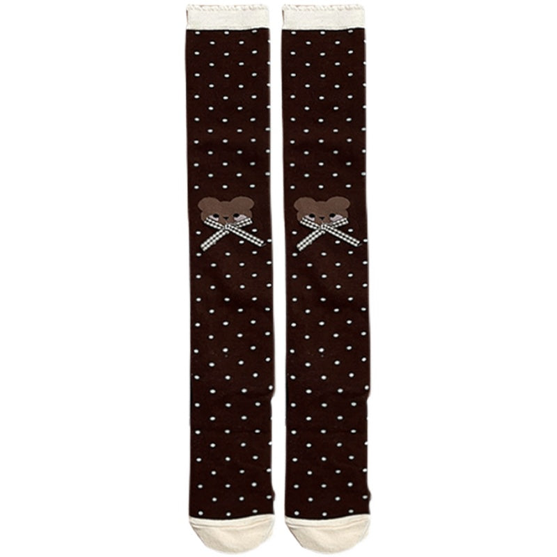 Bear Dots Bow Cotton Lolita Thigh-High Stockings - image 5