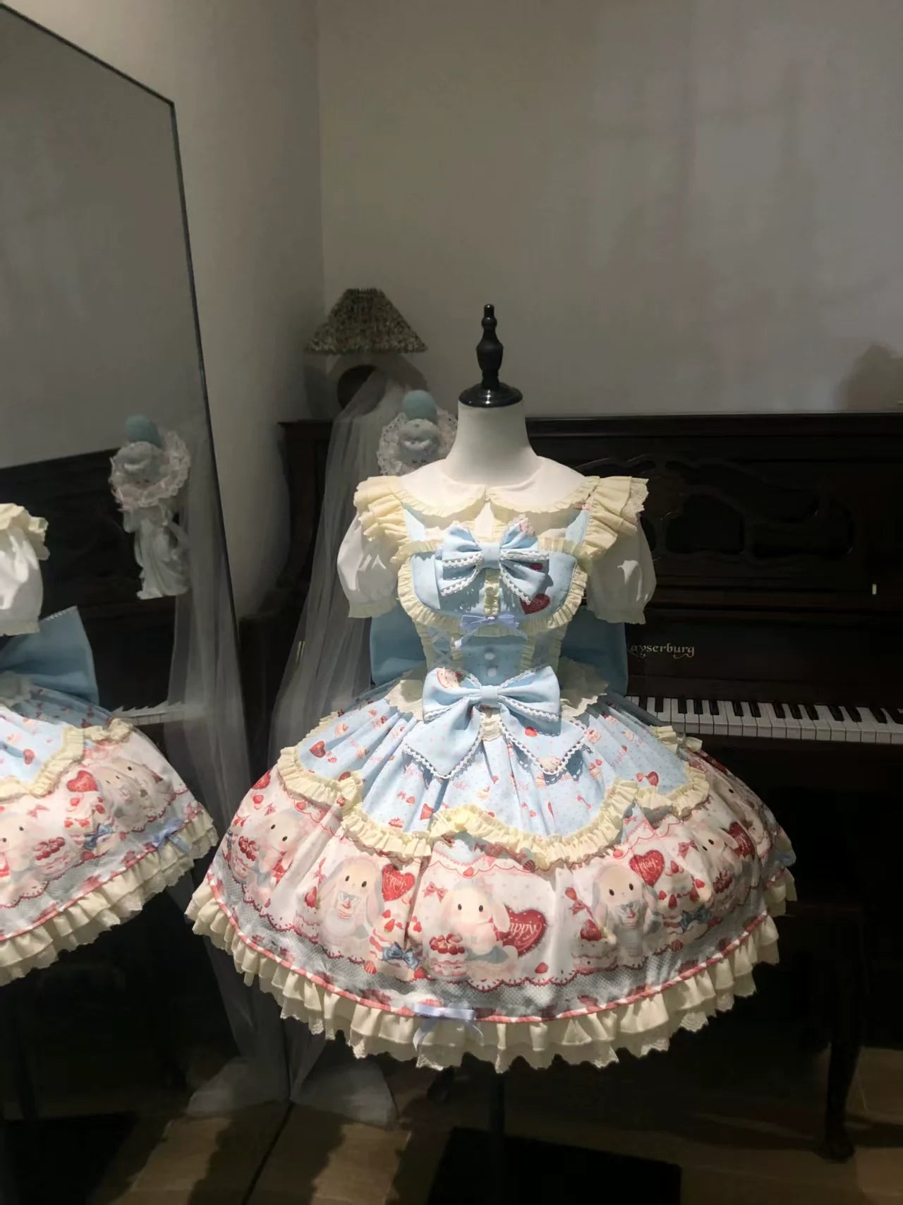 Bunny Party Sweet Lolita Printed JSK Dress with Bow Train - image 4