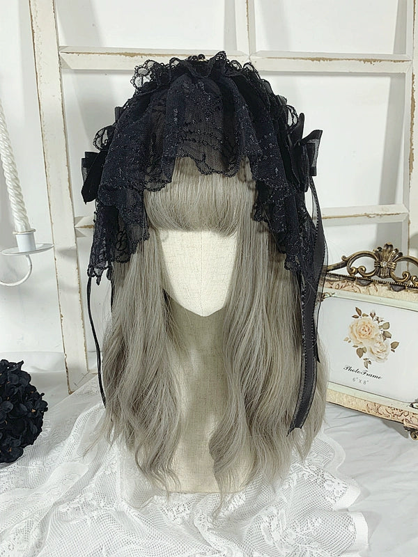Gothic Lolita Headband Black Bow Lace Hair Accessory - image 2