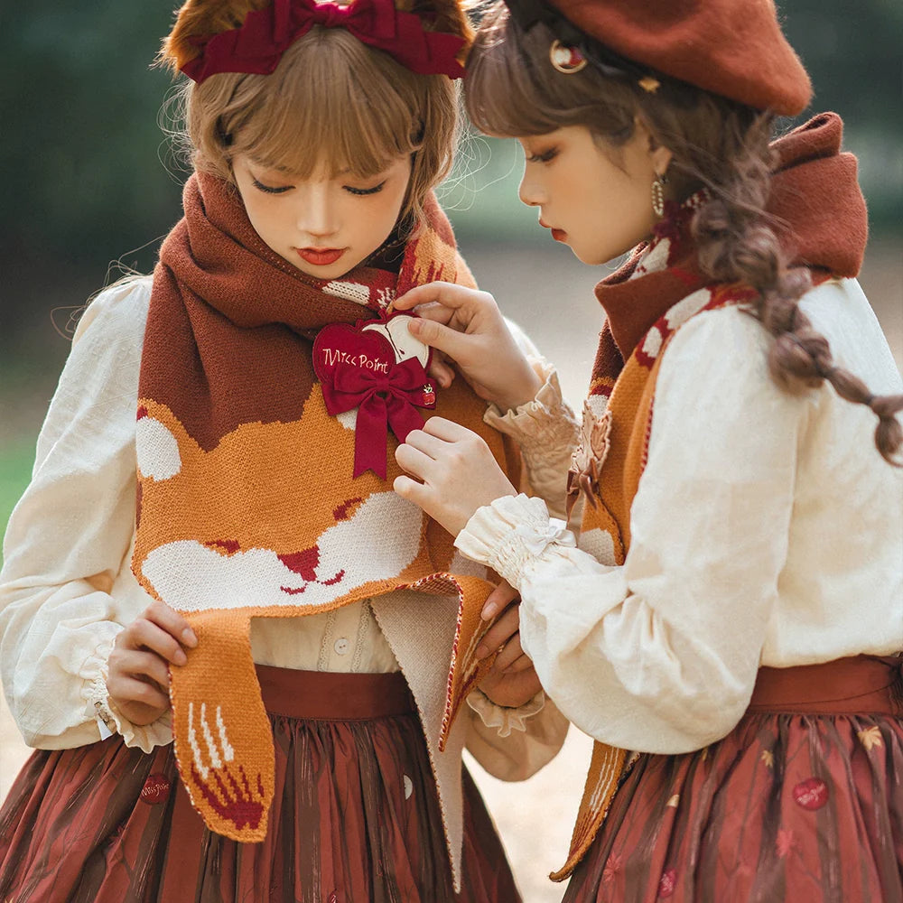 Chubby Fox in the Forest - Kawaii Lolita Accessories Knitted Fox Scarf Embroidered Faux Collar - image 19