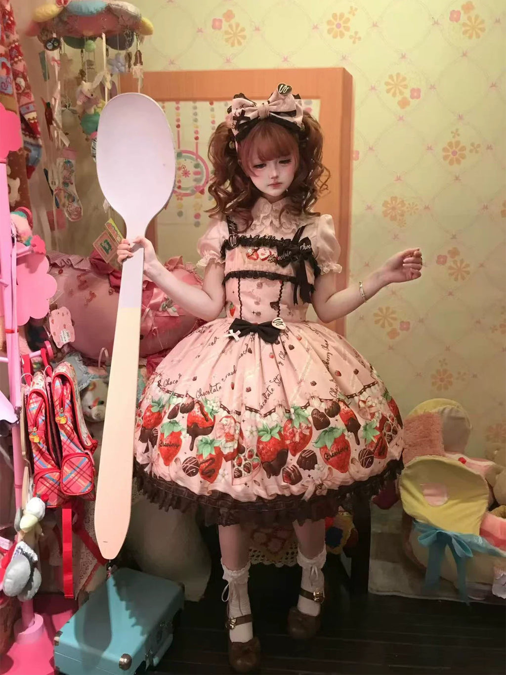 Strawberry Chocolate Lovers Sweet Lolita Embroidered Dress - image 12
