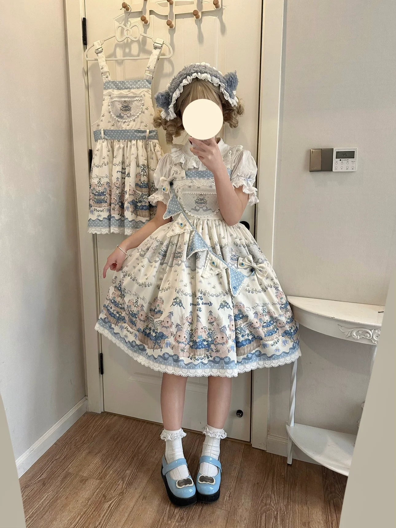 Blueberry Tart Party - Sweet Blue Lolita Salopette Dress Blueberry Tart Print JSK Dress and Accessories - image 3