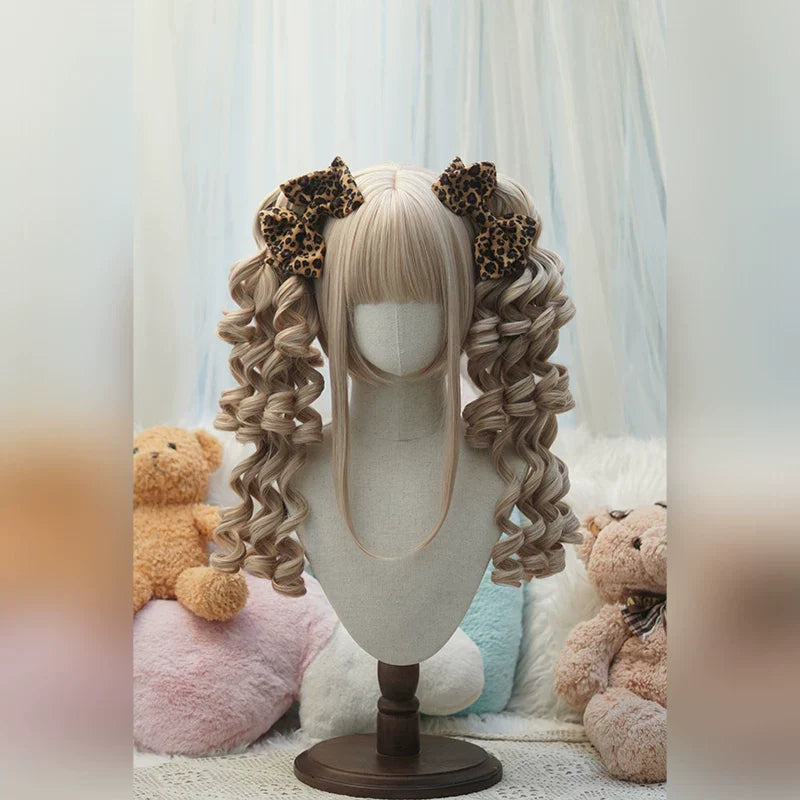 Old School Lolita See-through Bangs Wig, Curly Ponytails - image 4