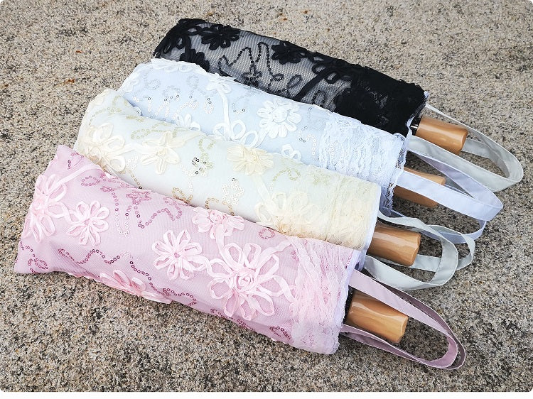 Foldable Princess Lolita Sequin Sun Parasol - image 11