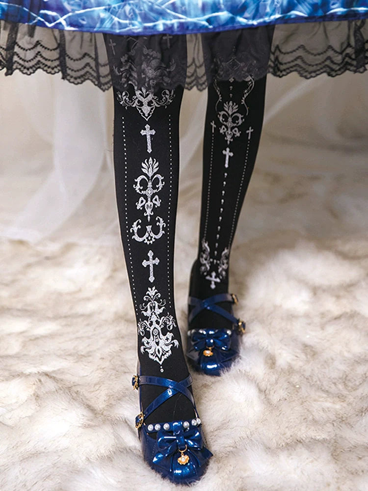 Elegant Lolita Gold Foil Printed Tights - image 17