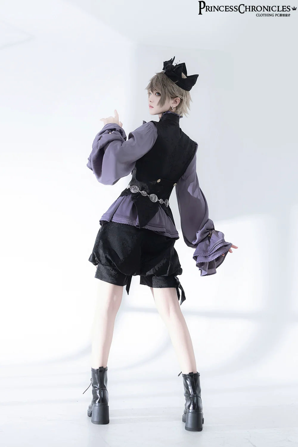 Hunting Rabbit 2.0 - Ouji Lolita Retro Cool Purple Shirt & Shorts Set - image 2