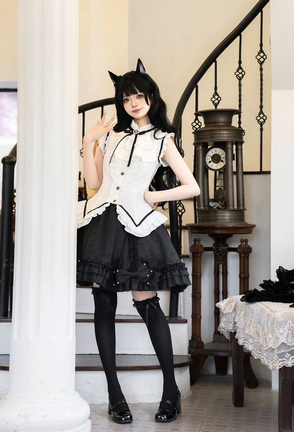 Miss Black Cat - Gothic Maid Lolita Skirt Set, Slim Fit - image 14