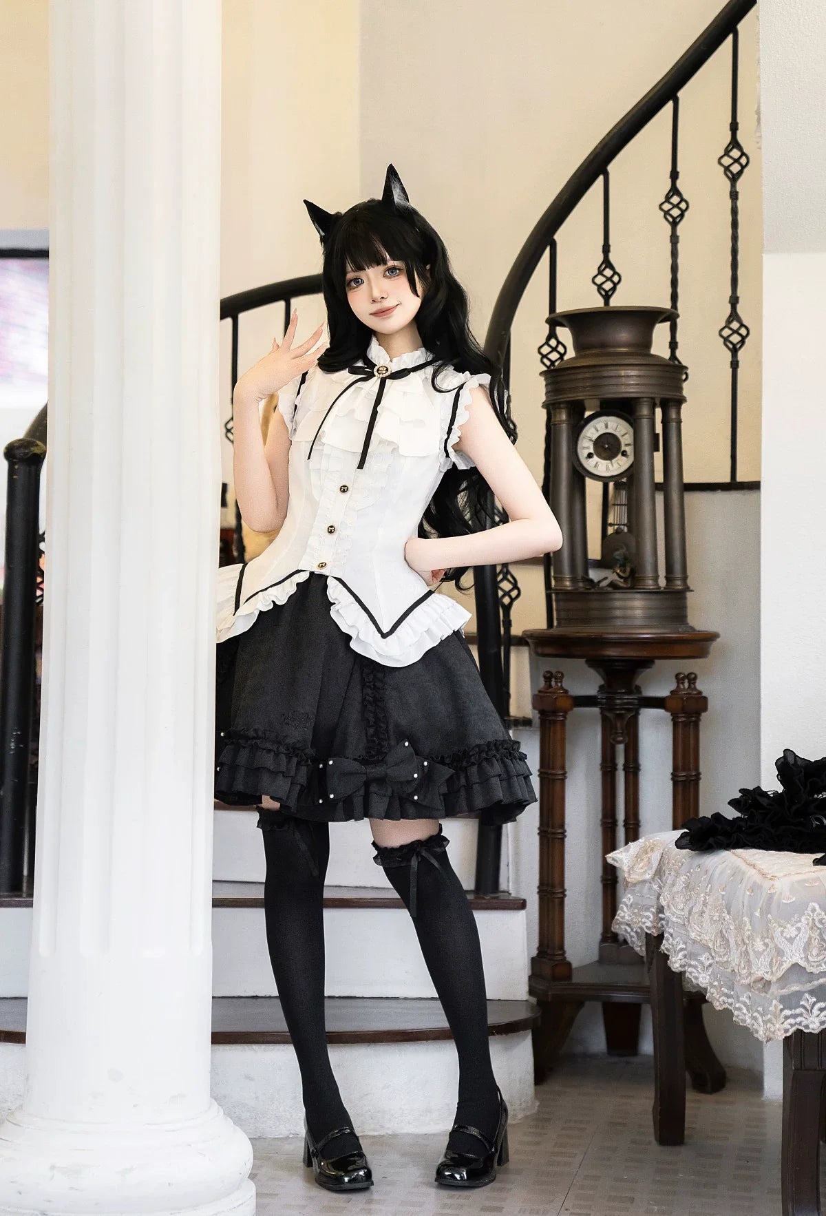 Miss Black Cat - Gothic Maid Lolita Skirt Set, Slim Fit - image 14
