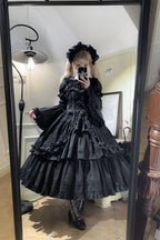 Cotton Gothic Lolita Long JSK, Drawn-up Hem - image 68