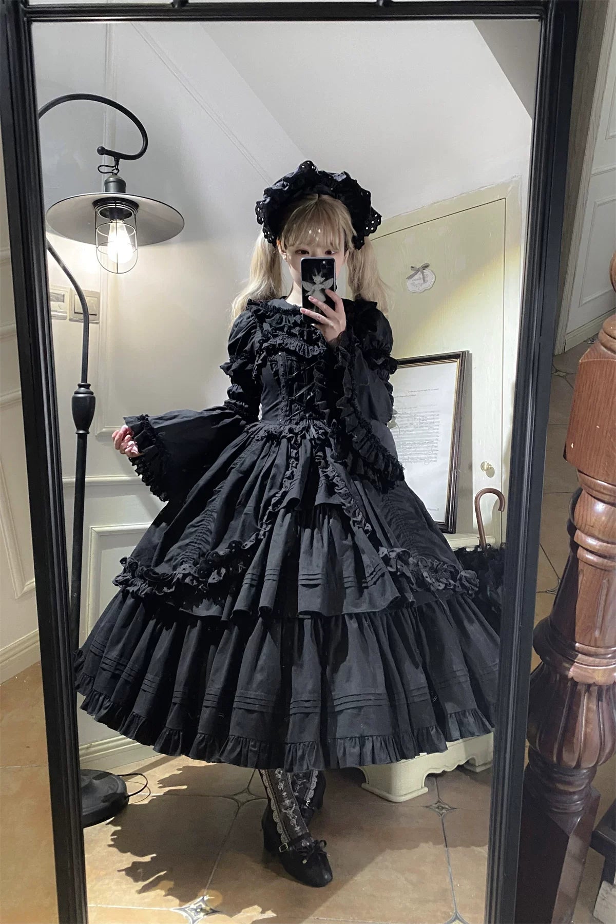 Cotton Gothic Lolita Long JSK, Drawn-up Hem - image 68
