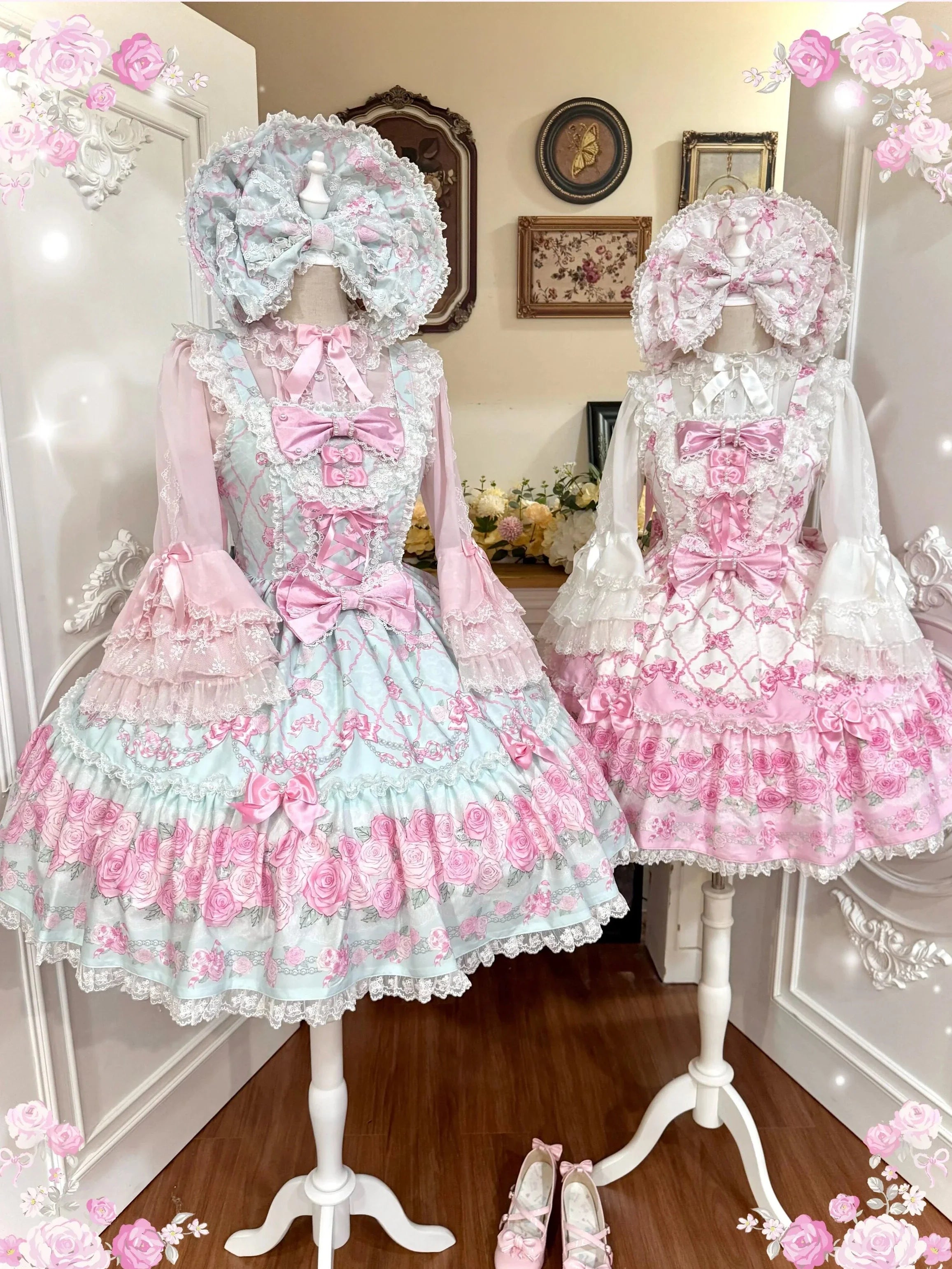 2026 Summer Rose Lattice Tiered Sweet Lolita JSK Dress with Bow Headpiece and Accessories - image 5