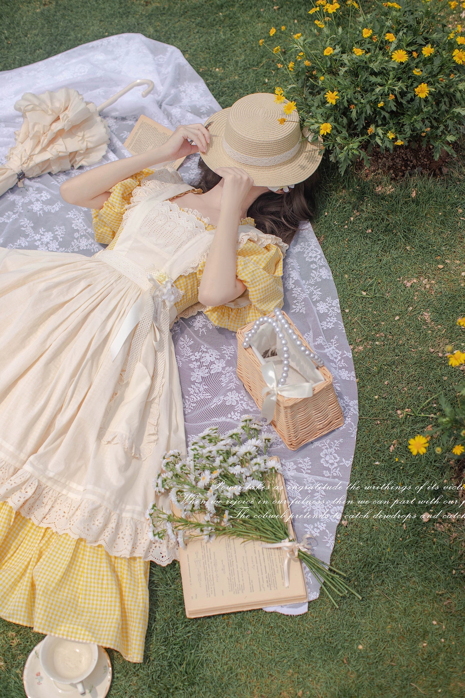 Belle - Yellow Lolita OP Dress Set with Apron - image 19