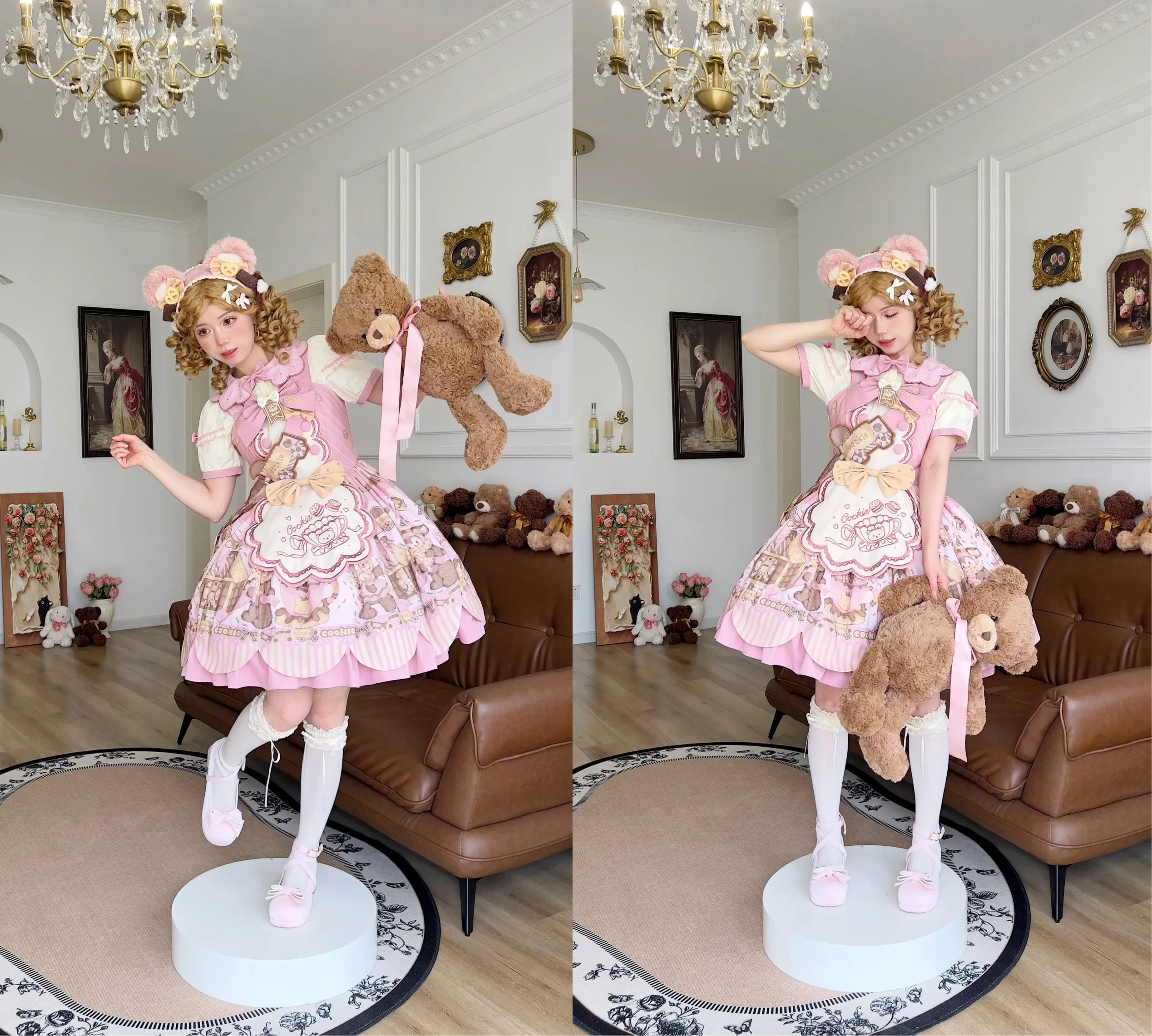 Bear Biscuit SP - Kawaii Lolita Bear Printed Dress Set with Bows - image 44