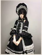 First Otome Black Old School Lolita OP Dress, Lace Details - image 5