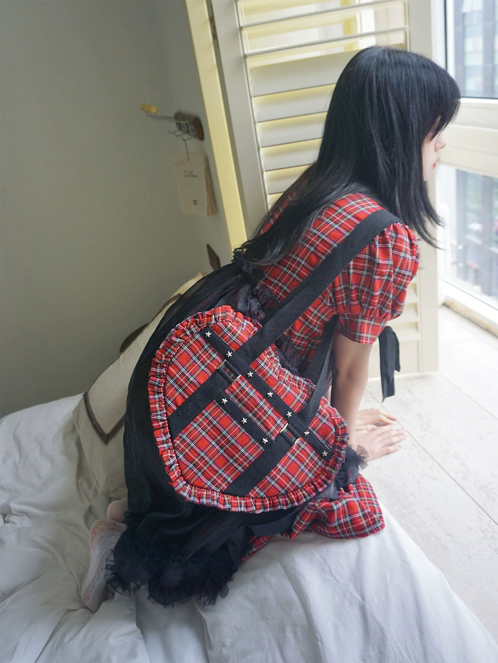 Vintage Lolita Heart Shaped Plaid Dot Print JK Uniform Bag - image 33