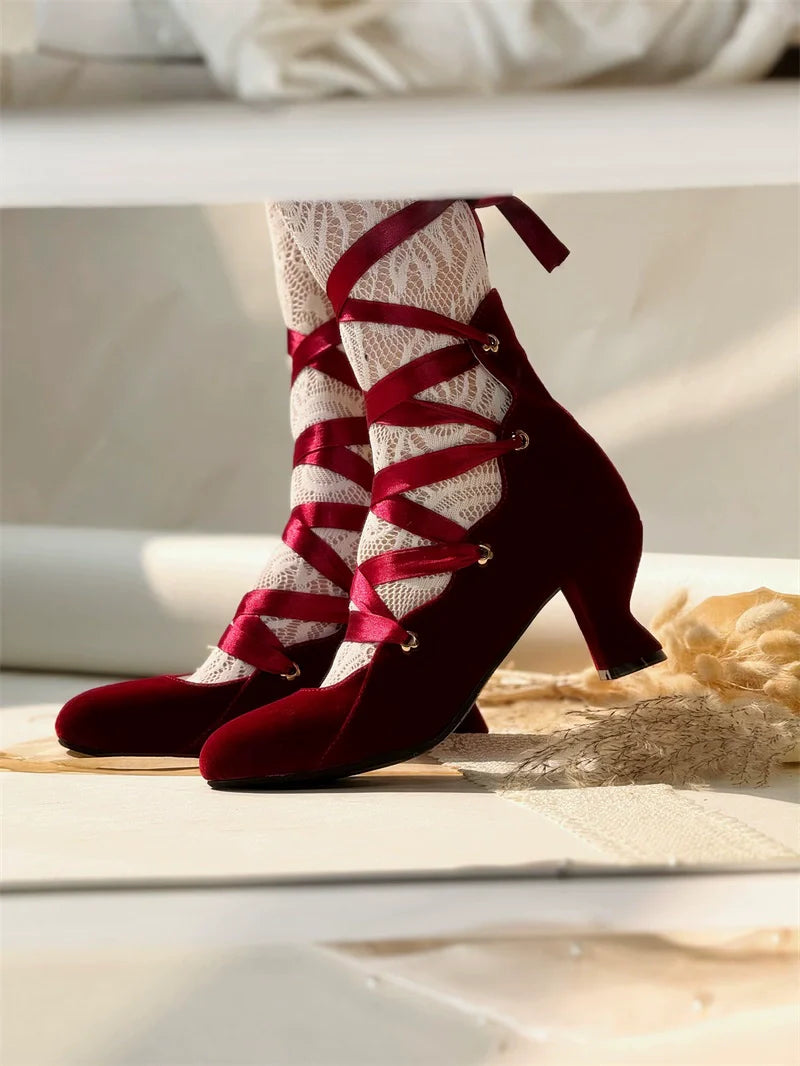 Forbidden Dance Velvet Lolita Shoes with Lace-Up Straps - image 8