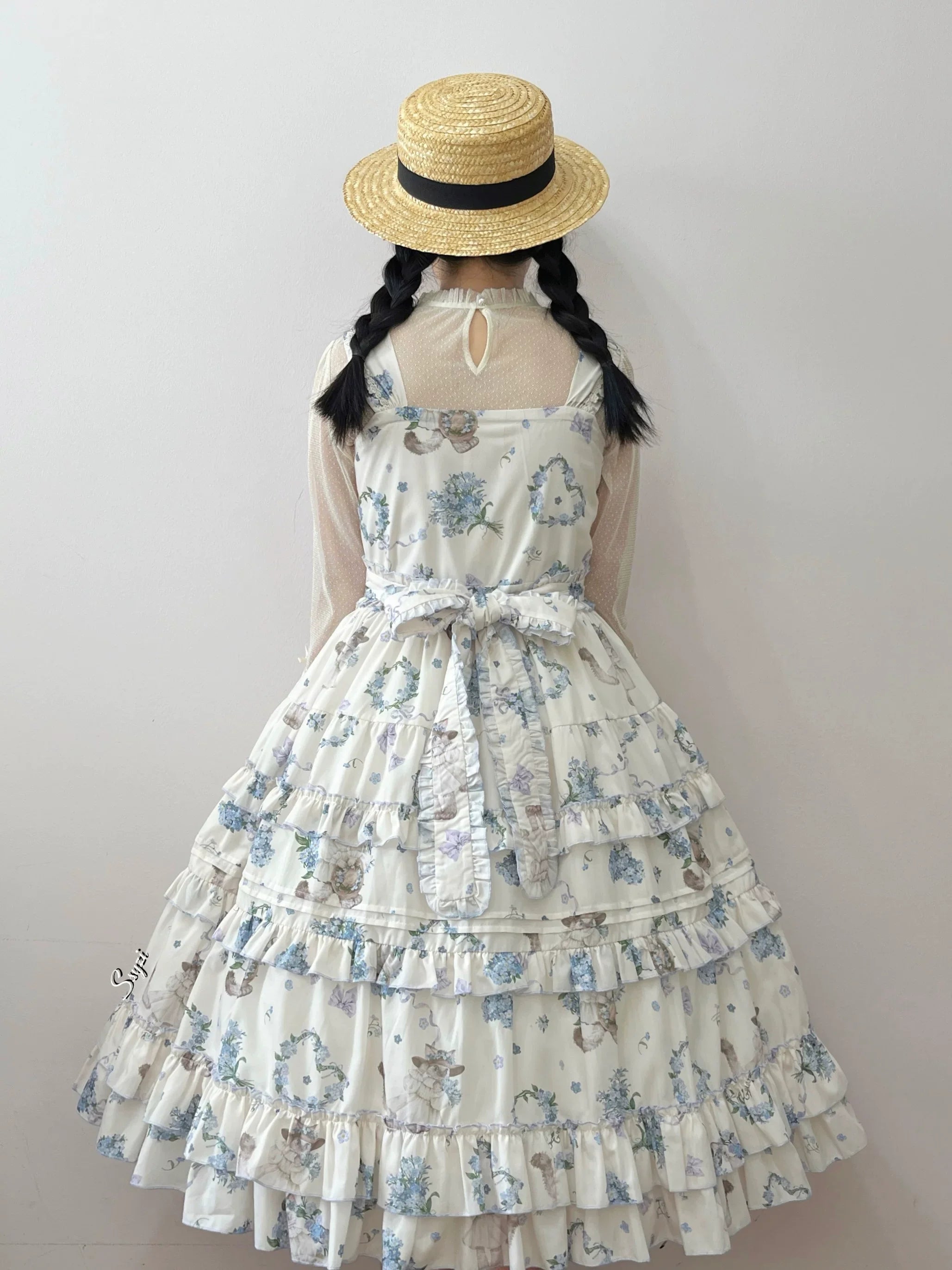 Meow Wreath - Classic Lolita Button Closure JSK Dress, Cat and Wreath Print - image 9