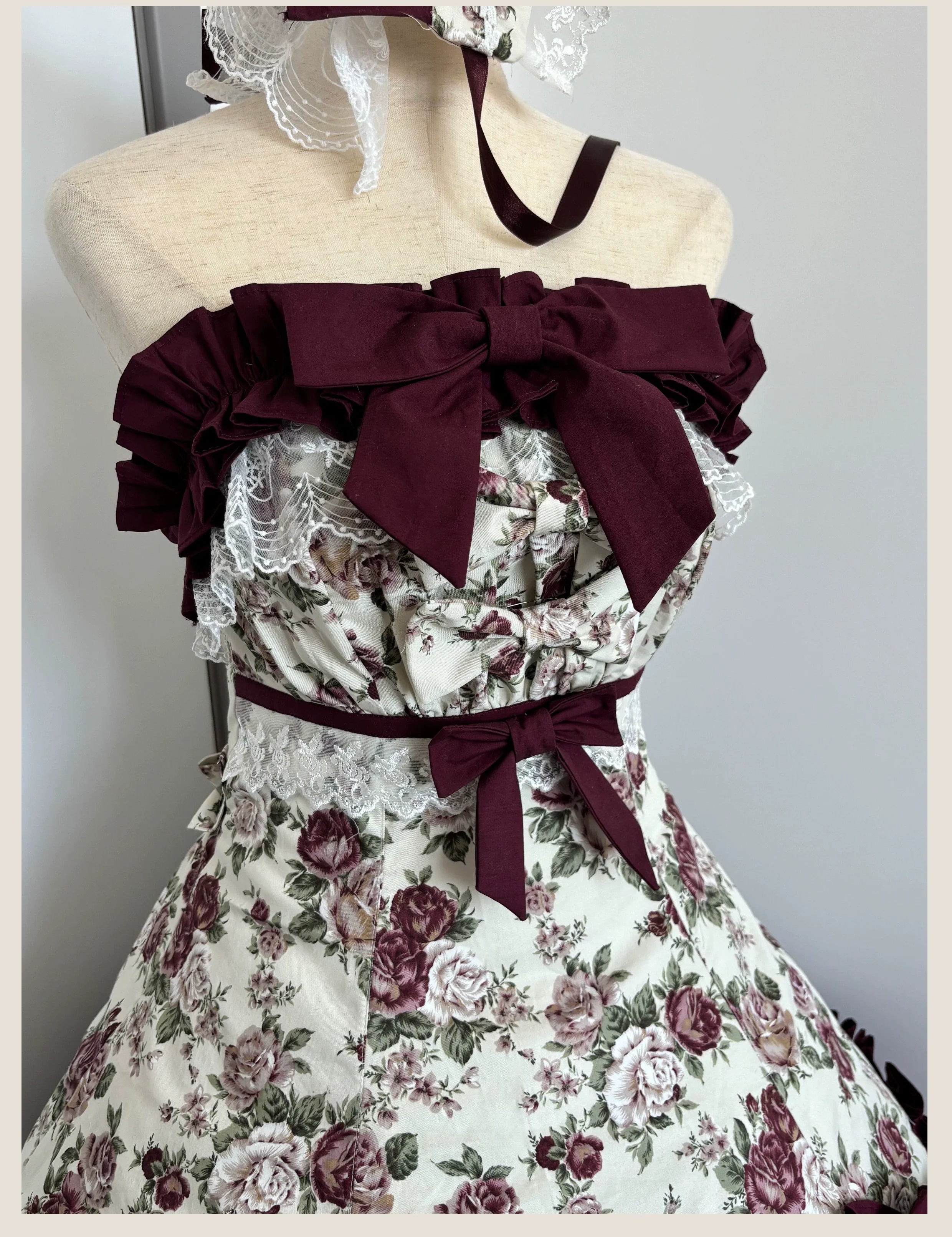 Burgundy Rose - Floral Printed Old School Lolita JSK, Elegant Cape and Accessories - image 19