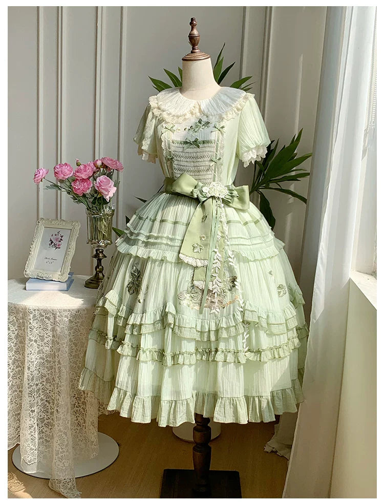 Green Grape - Embroidered Country Lolita OP Dress, Tiered JSK and Accessories - image 23