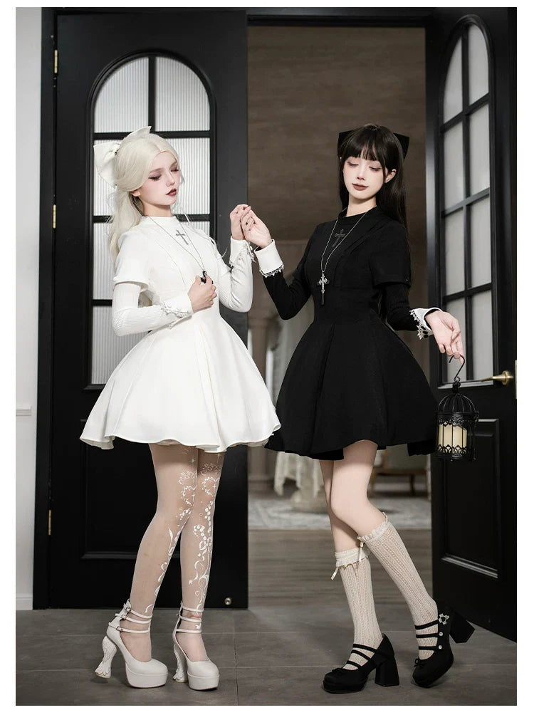 Nihil - Gothic Nun Lolita OP Dress, Irregular Hem Cape and Accessories - image 17
