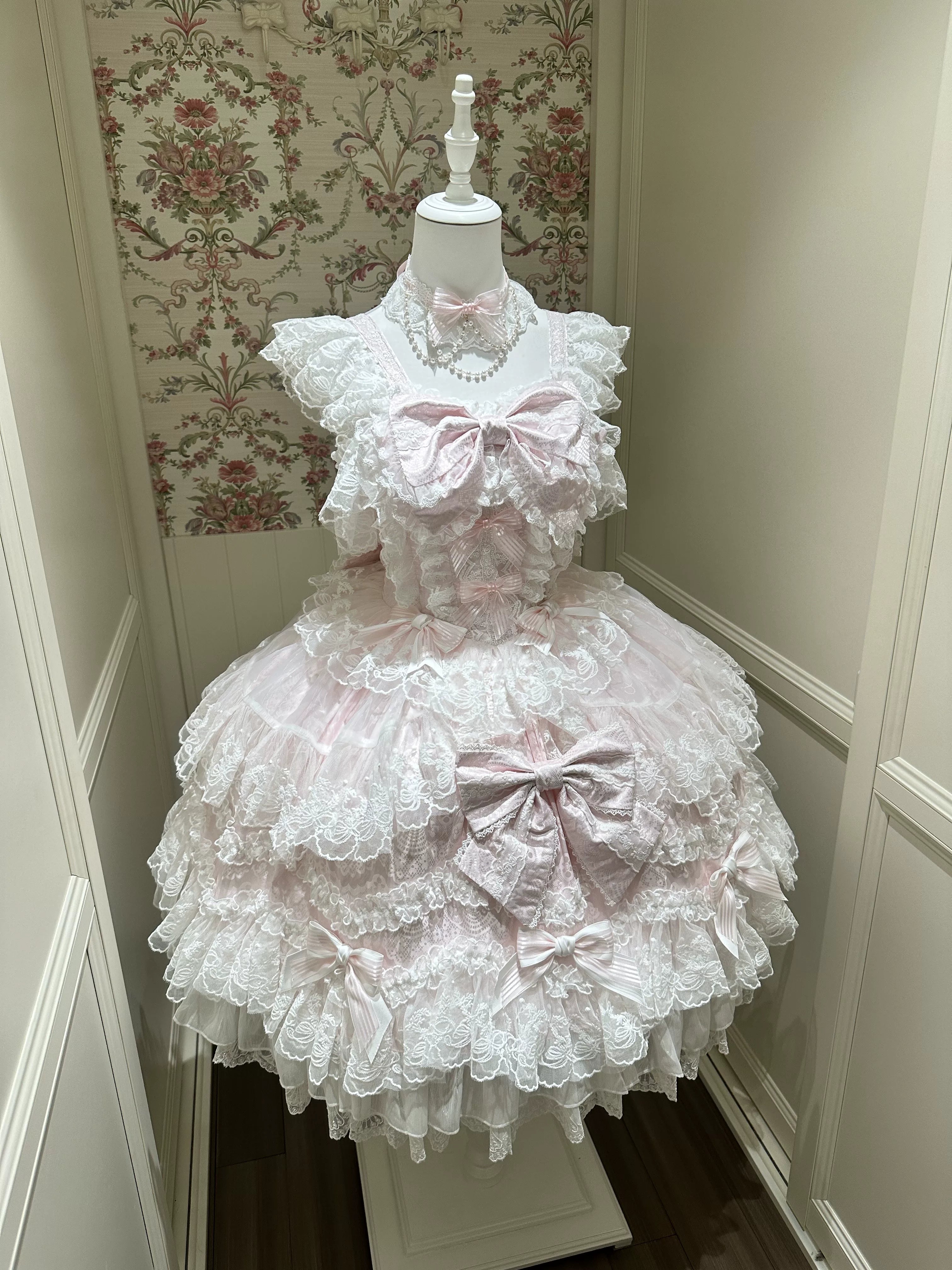 Sakura Blossom Dream - Dreamy Sweet Lolita JSK Dress, Abundant Lace & Bows - image 14
