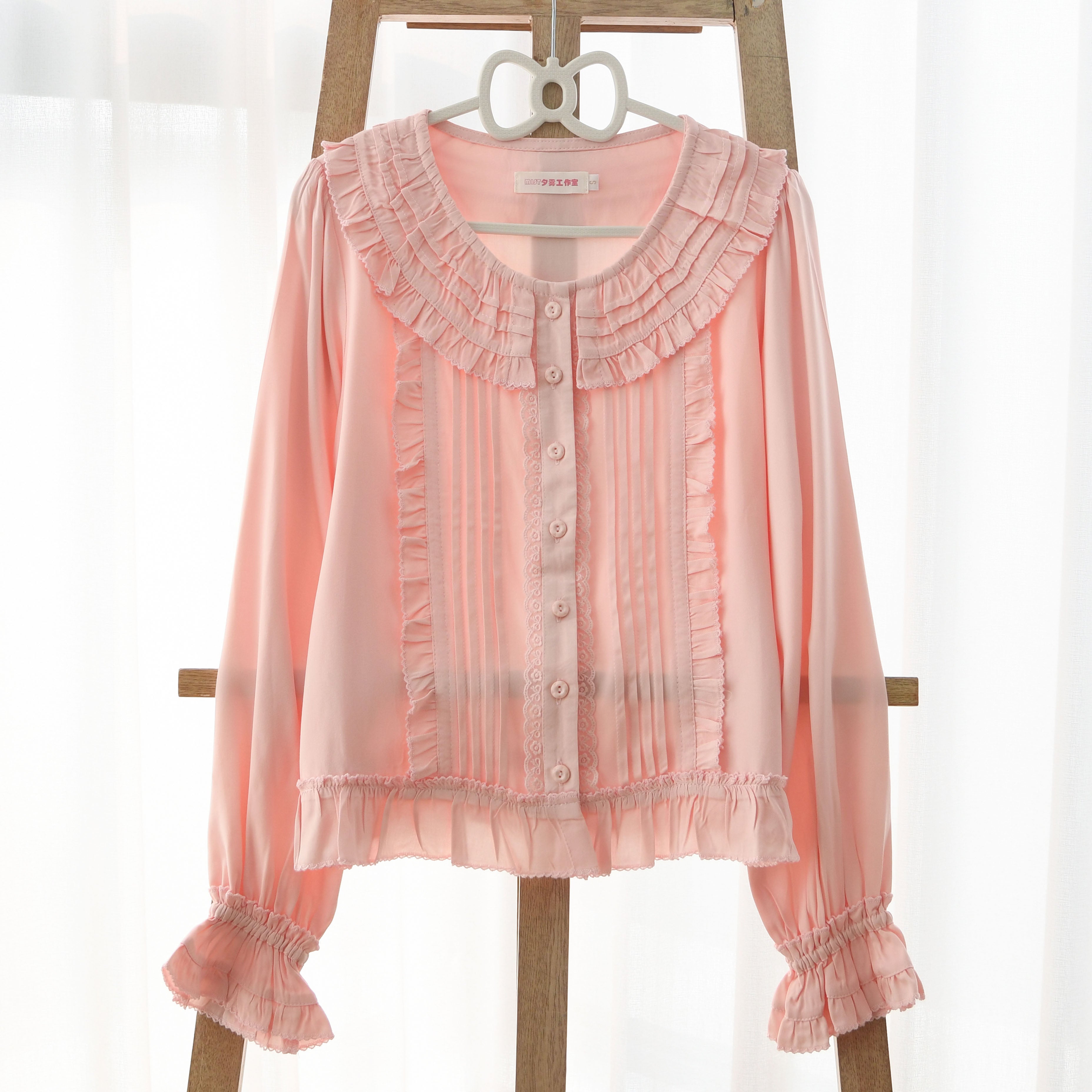 Wine Drunk Rose - Sweet Cotton Lolita Blouse with Ruffles and Pleats - image 12