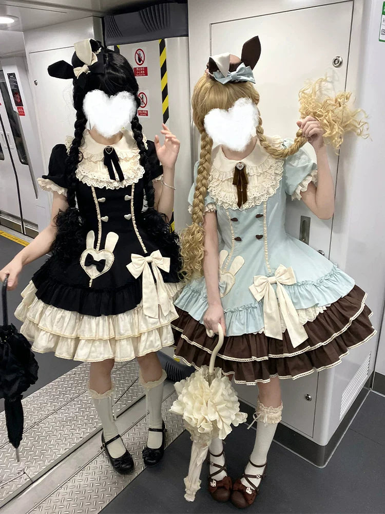 Creamy Bud - Old School Lolita OP Dress, Bunny Ear Heart Accent - image 1