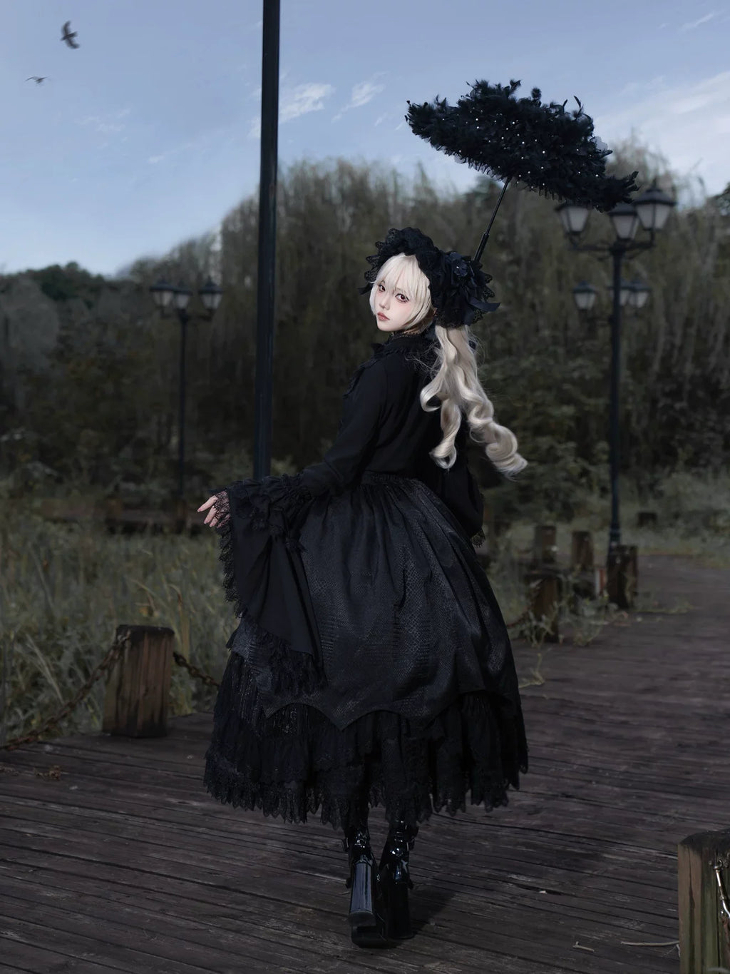 Broken Winged Bat - Gothic Lolita Shirt & SK Set, Bat-wing Shaped Hem - image 19