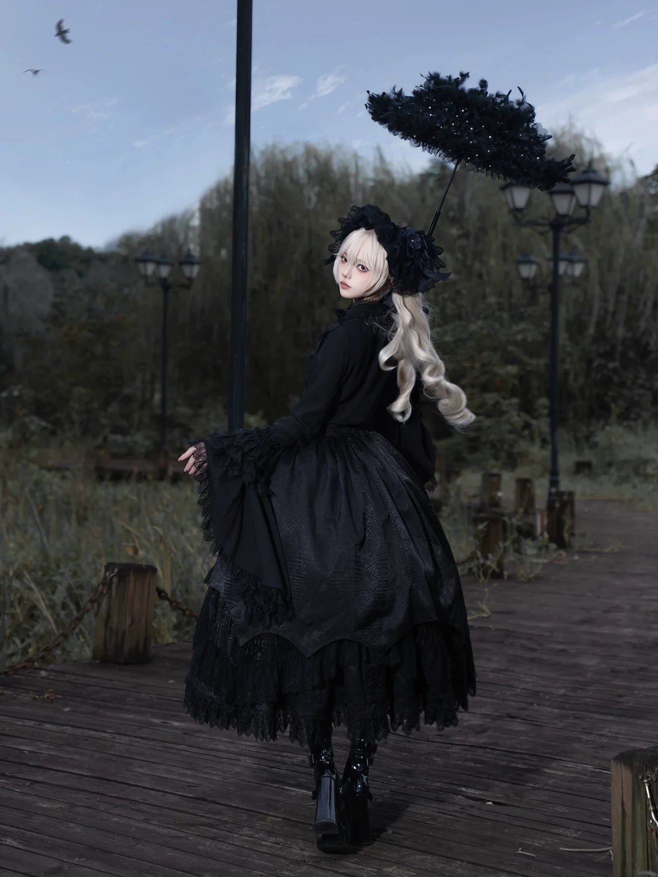 Broken Winged Bat - Gothic Lolita Shirt & SK Set, Bat-wing Shaped Hem - image 19