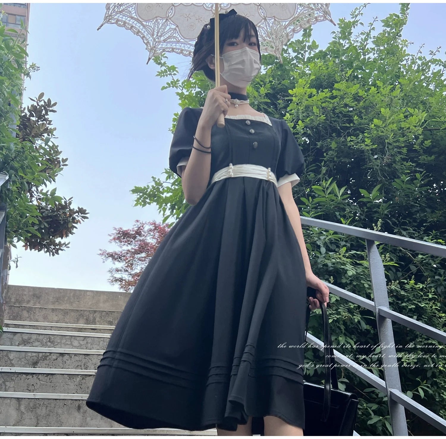 Thoughts - Vintage Black Lolita OP Dress with Square Neckline - image 28