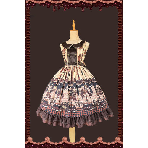 Chocolate Carousel - Peter Pan Collar Old School Lolita JSK Dress, Carousel Print and Accessories - image 1