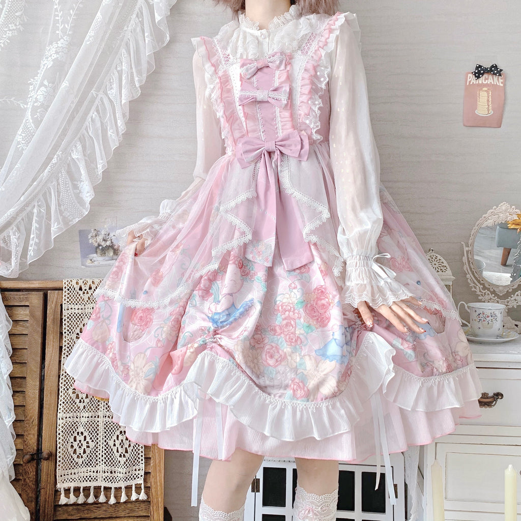 Sweet Lolita Summer JSK Dress, Wreath Bunny Printed - image 14
